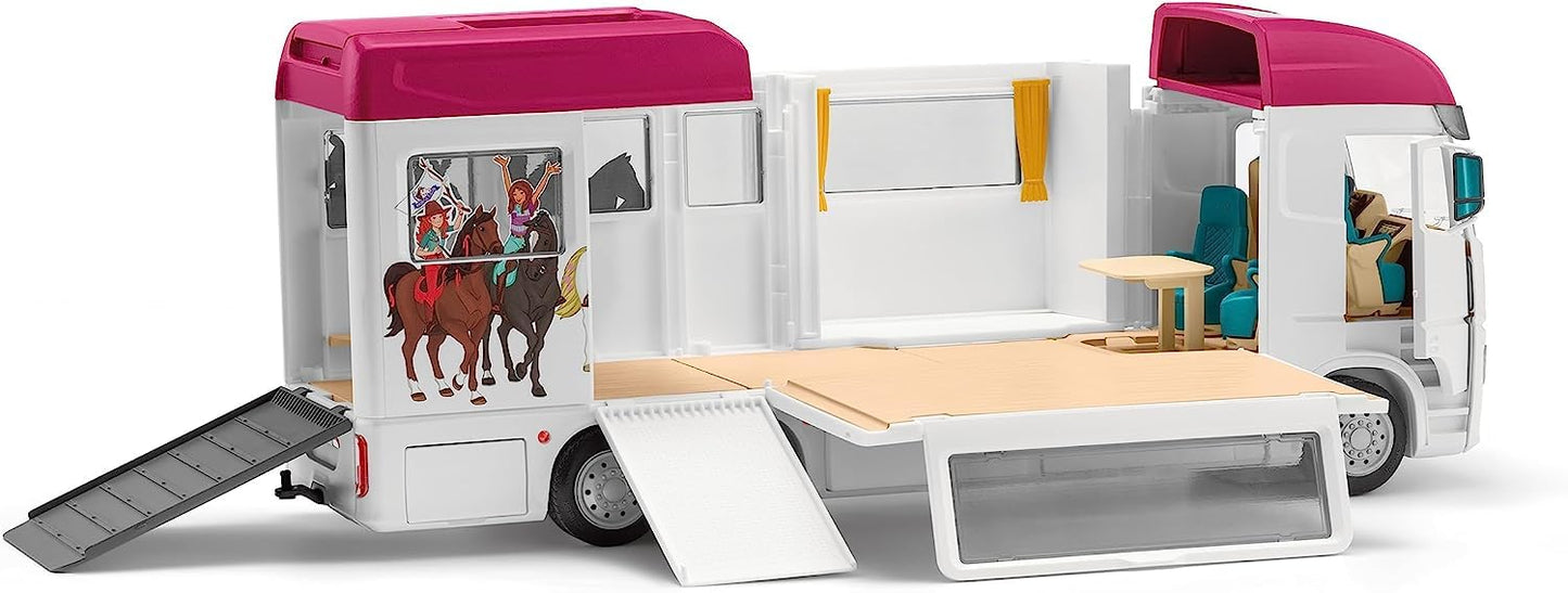 Schleich Horse Club - 227PC Lisa Transporter Playset – Horse Toy Trailer Set with Family, 3 Horses, Dog, Grooming Station & Rooftop Pool for Real Water Play – Realistic Toys for Kids Ages 5+ | 42619