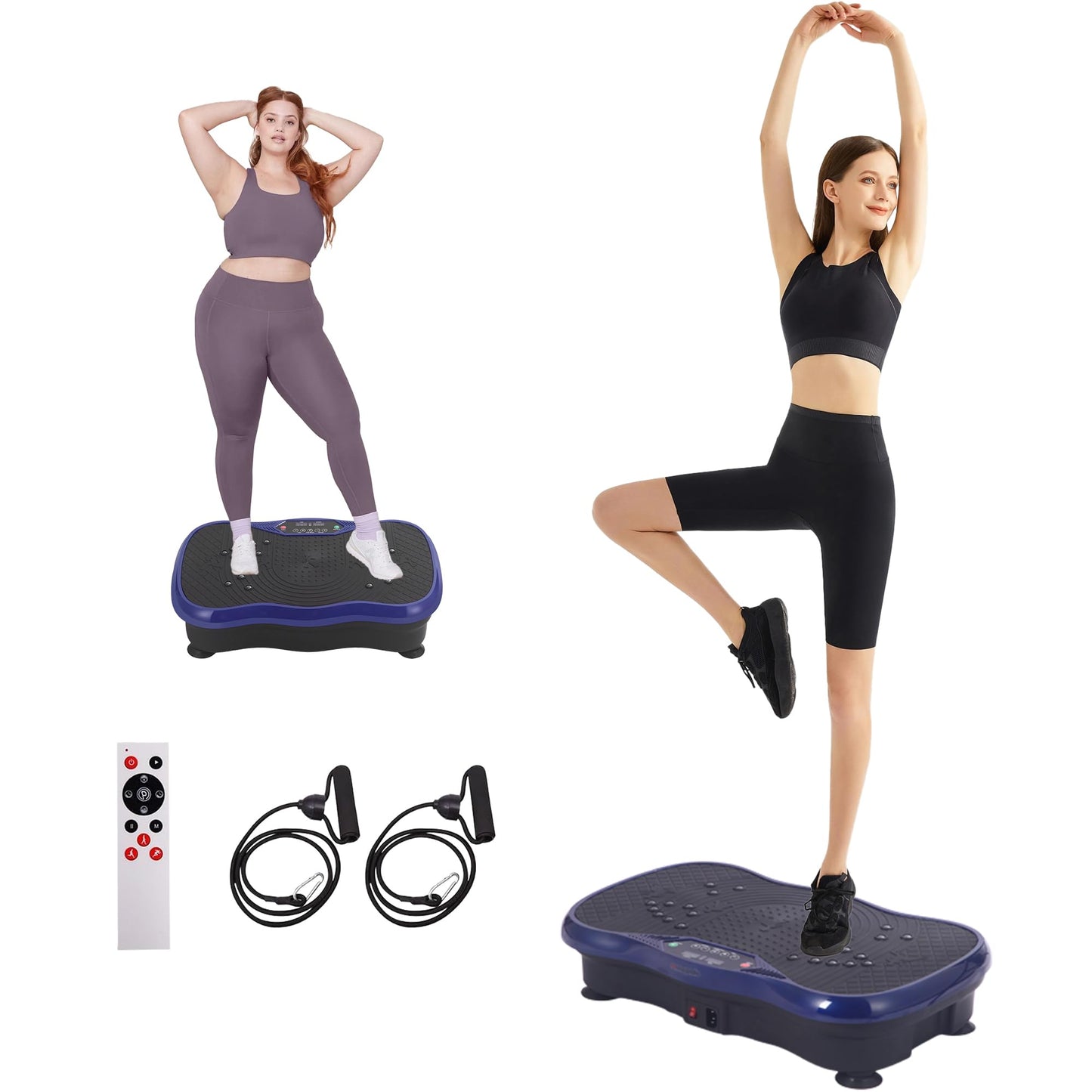 Vibration Plate Exercise Machine – Power Vibrating Plate for Lymphatic Drainage Weight Loss, Shake Plate Exercise Platform with Touch Screen & Resistance Bands, Equipment for Women Men (MN-0078-RED)