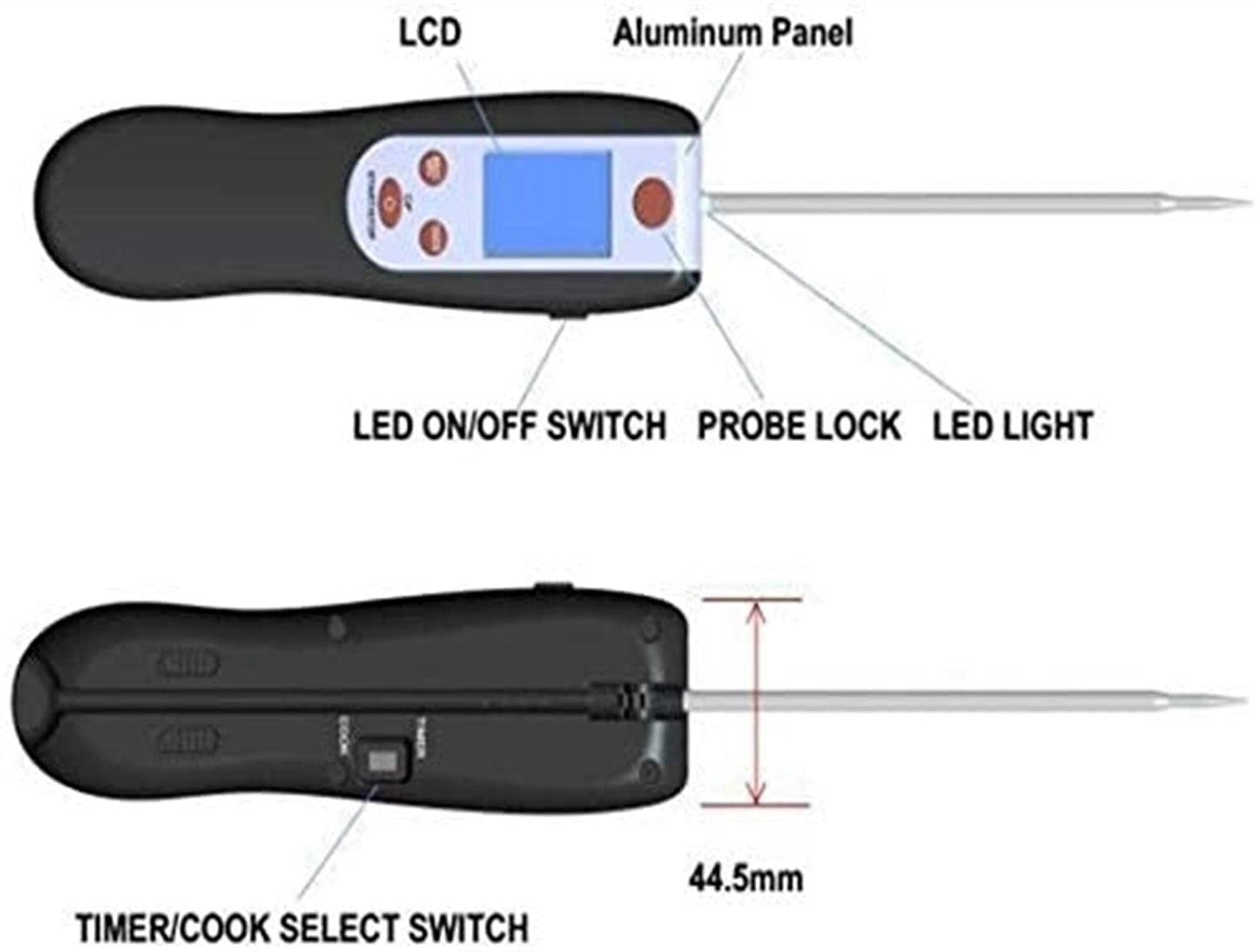 Meat Food Thermometer for Grill and Cooking, Ultra Fast Instant Read Waterproof Digital Kitchen Thermometer Probe for Grilling BBQ Smoker Oil Deep Fry Candy