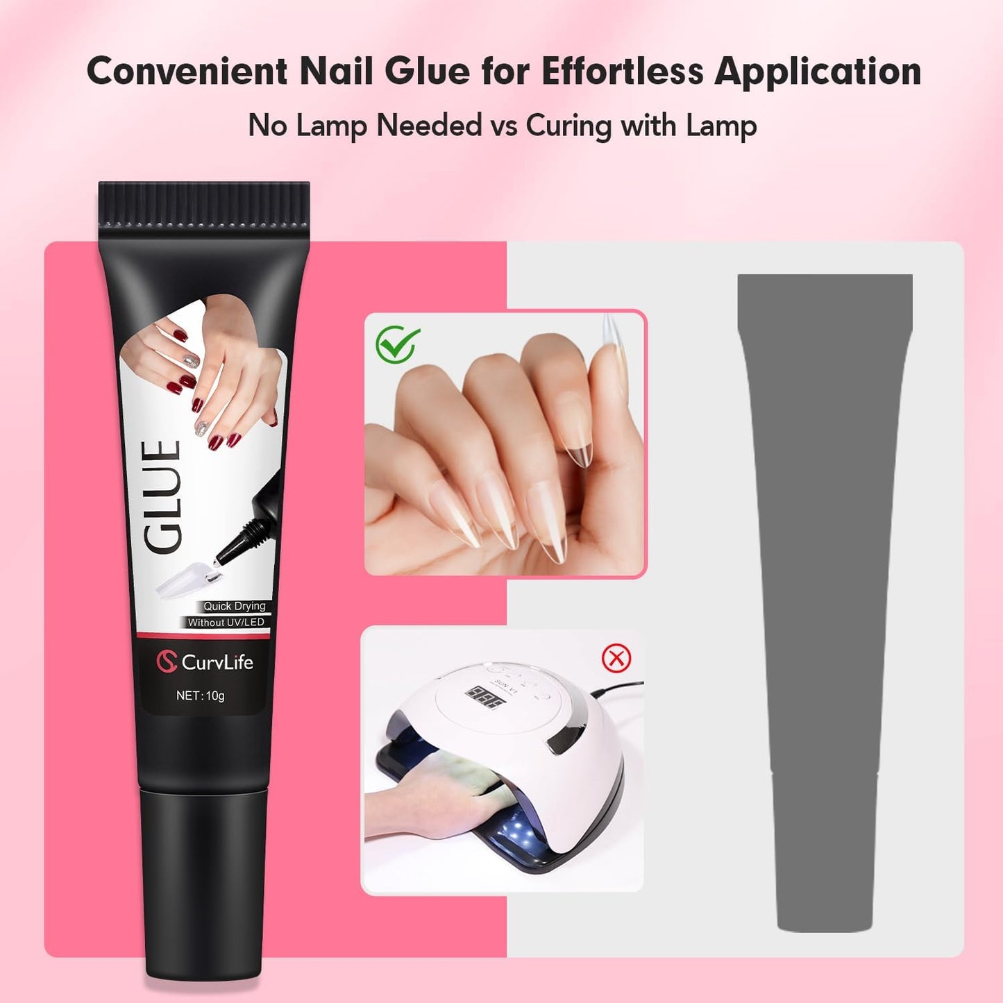 Curvlife 10g Semi Solid Nail Glue Gel with 5ml Nail Glue Remover Pen, No Need for Uv Light, Valentine's Day Gifts Gel Glue for Press On Nails, Click&Remove Pen