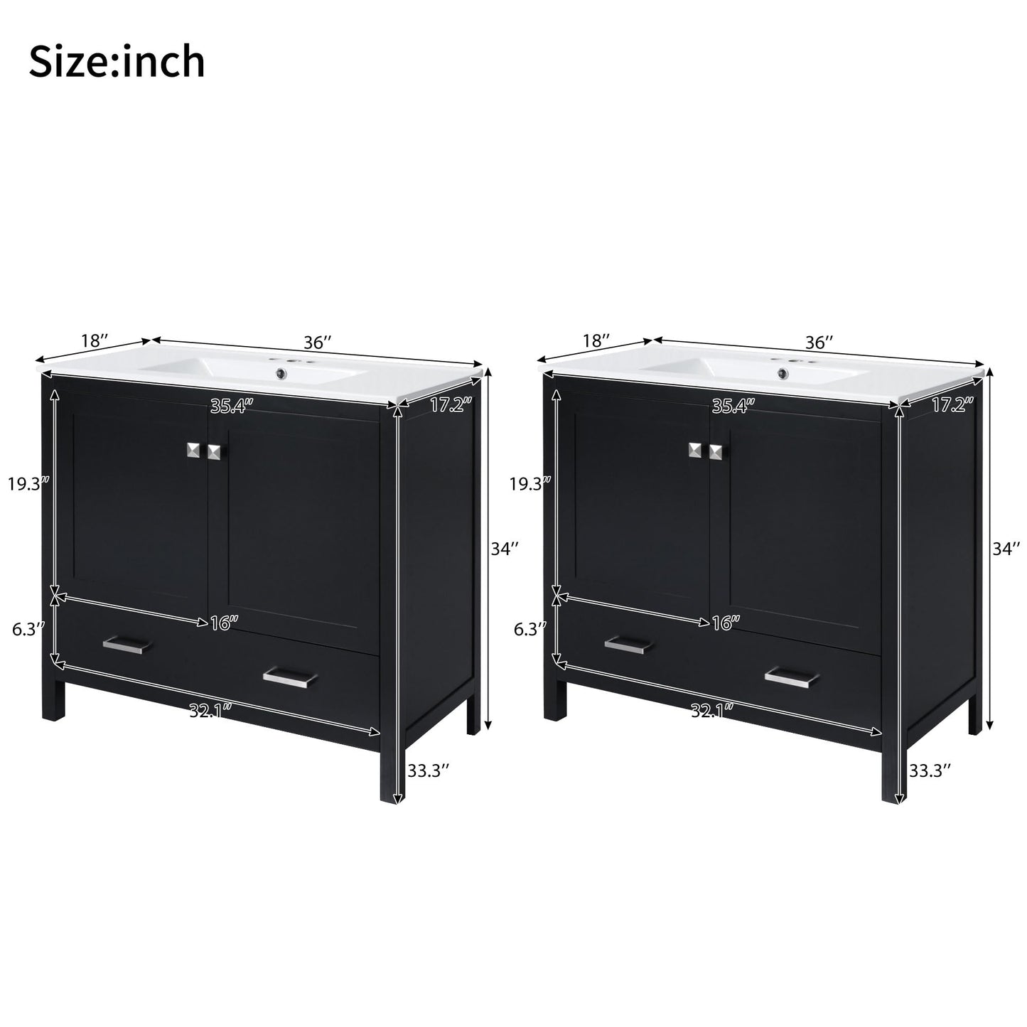 Merax 72 Inch Black Bathroom Vanity with Double Sinks, Modern Freestanding Cabinet with Soft Close Doors, Ample Storage (Divided Drawer, Shelves), Ceramic Sinks & Overflow (2 Separate Units), Black