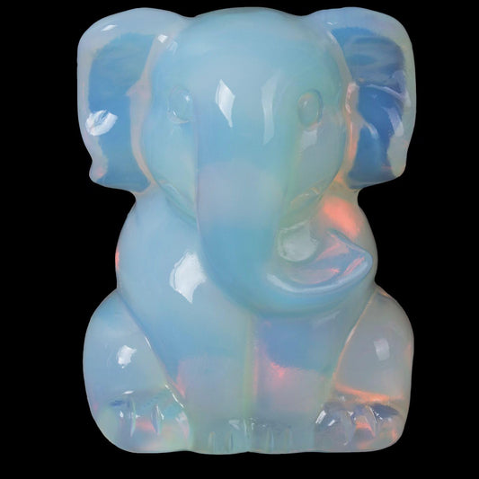 Ytbeoxk 2 Inch Crystal Elephant Decor Statues, White Opalite Cute Sitting Elephant Figurines, Reiki Healing Crystal Carved Animal Statues, Home Office Desk Hand Carved Decor Gifts for Women