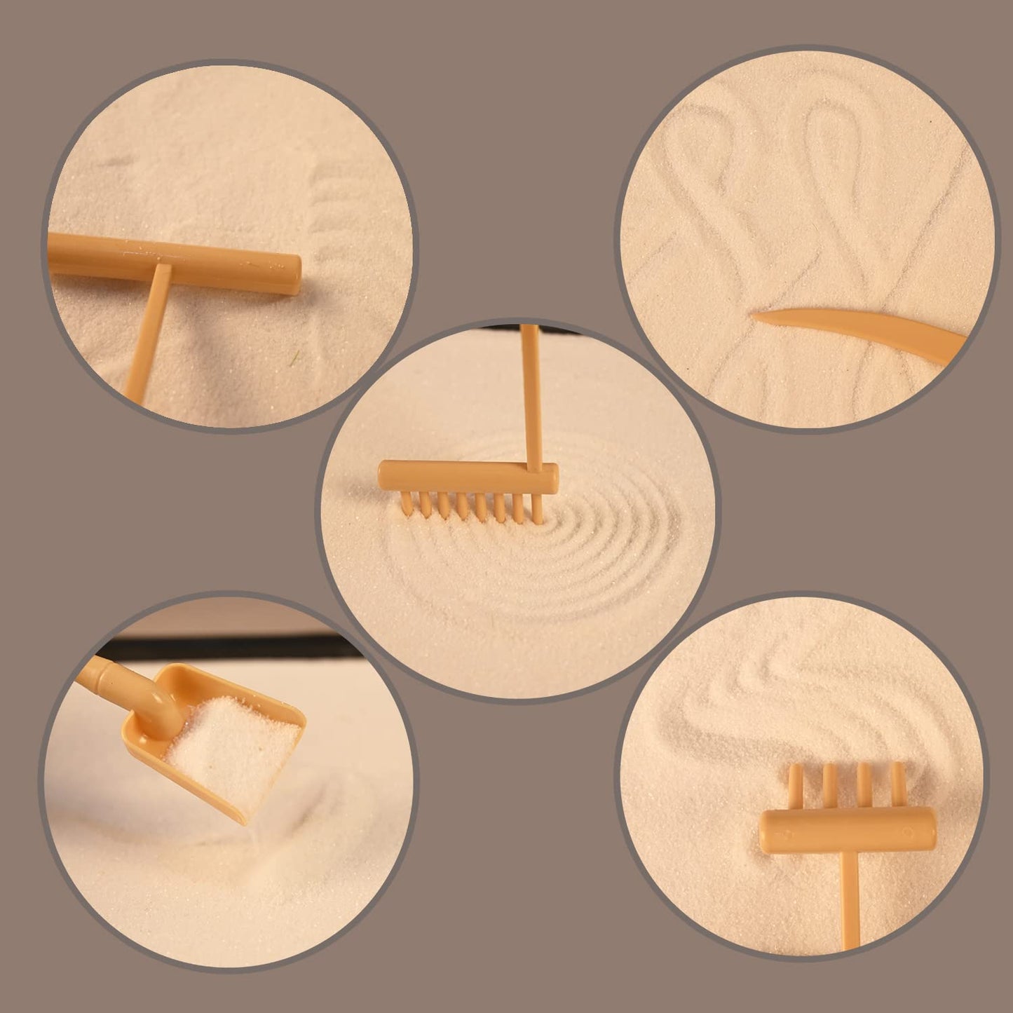 Yoquare Mini Zen Garden, White Sand, 10" x 7" Rectangular Plastic Tray with Meditation Accessories