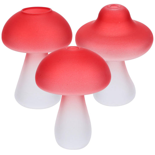 Milisten 3pcs Mushroom Shaped Glass Vases Set, Terrarium Flower Holders for Hydroponic Plants, Red Decorative Glass Vase Ornaments for Home and Office Table Décor