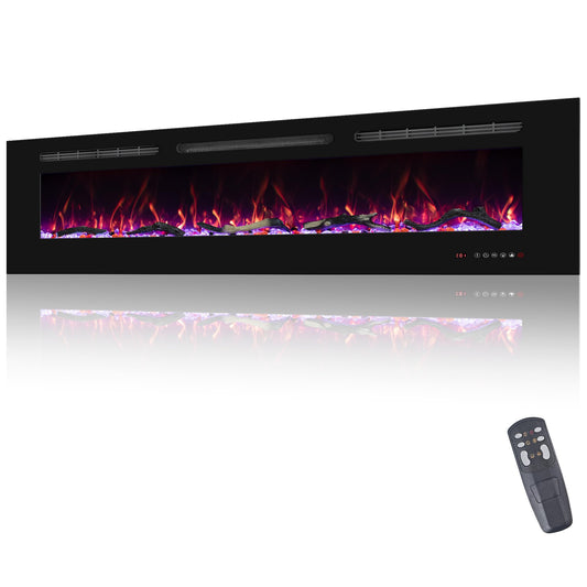 Oxhark Flame 72inch Electric Fireplace in Wall Recessed and Wall Mounted Fireplace Electric, 13 Flame Colors, Realistic Logs & Crystals Fuel Bed, Adjustable Temperature and Timer, 750W/1500W, Black