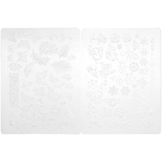 FRCOLOR Nail Art Silicone Stamping Plates 2 Pcs 3.14X2.36 Inch Nail Template Set with 3D Embossed Patterns for DIY Manicure Pedicure Art Molds