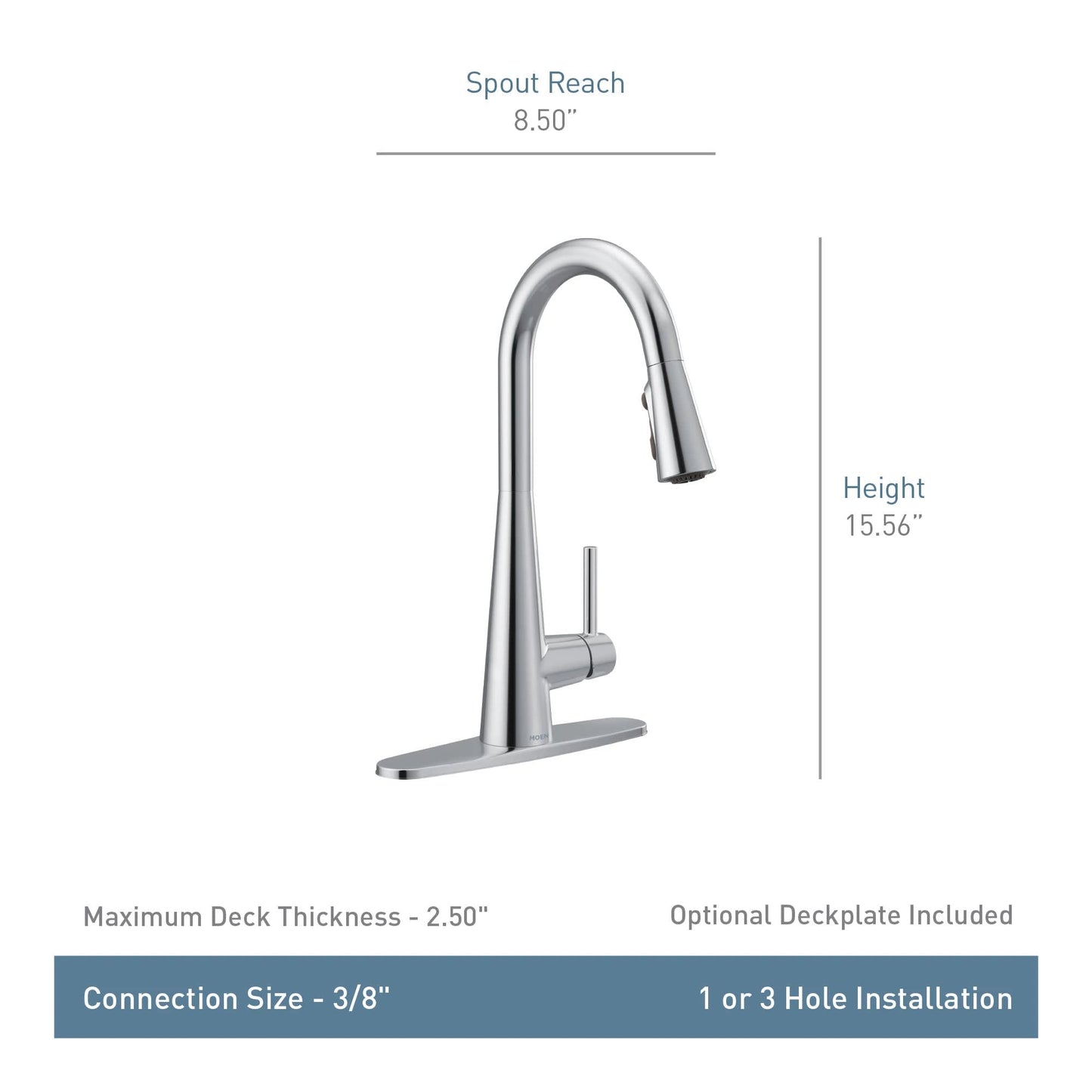 Moen Sleek Matte Black Pulldown Kitchen Faucet Featuring Pull Down Sprayer with Power Boost, High Arc Modern Kitchen Faucet, One-Handle Easy Installation, 7864BL