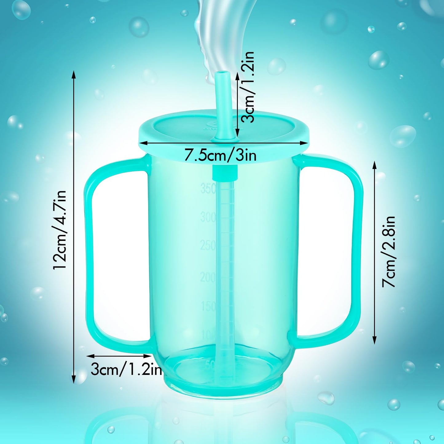Sliner 3 Pcs Adults Sippy Cups for Elderly 12 oz Straw Sippy Cups with 2 Handles No Spill for Adults Spill Proof Dysphagia Cup for Disabled Patients Elderly Care (Blue)