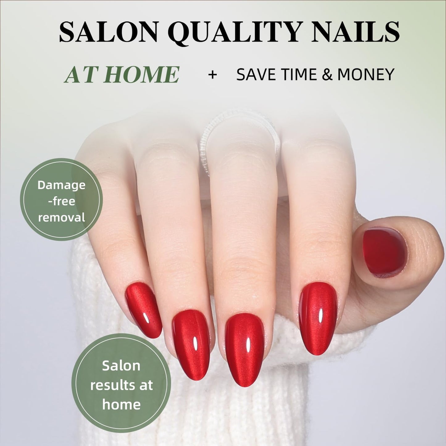Red Cat Eye Press On Nails Almond Short - Short Almond Fake Nails, Red Cateye Press On Nails Reusable Stick On Nails in 16 Sizes, 32pcs False Nail Kit for Women & Girls (Garnet)