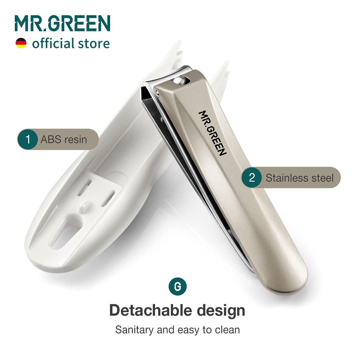 MR.GREEN Nail Clippers Anti Splash Fingernail Cutter Stainless Steel Manicure Tools Nail Scissors Detachable Design Nail Trimmer (M+Nano Glass File)