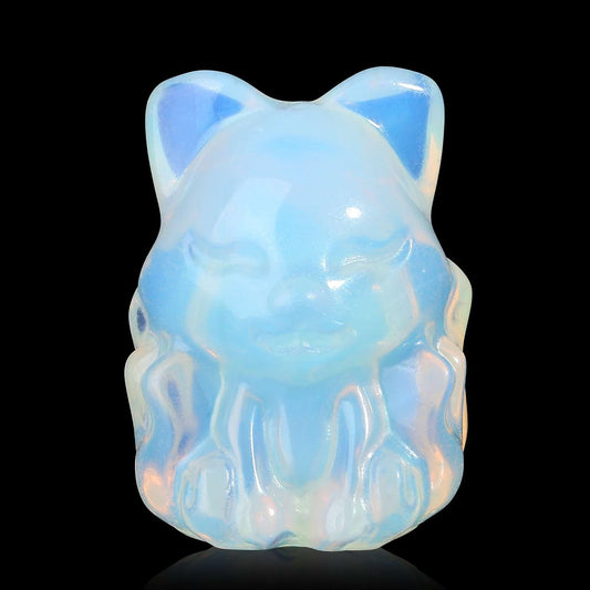 LAIDANLA 2" Opal Fox Figurine Healing Crystals Fox Statue Hand Carved Natural Gemstone Polished Reiki Spiritual Pocket Animal Sculpture Home Office Room Desk Decor