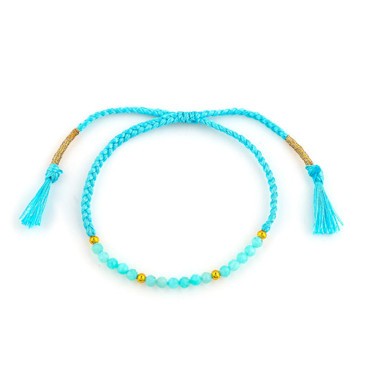 GEMSYMPHONY Amazonite Gemstone Beads Braided Bracelet – 3.5mm Natural Stone Beads, Handmade Adjustable Braided Rope Bracelet, Healing Crystal Jewelry for Men & Women, Unisex Boho Gift (Amazonite)