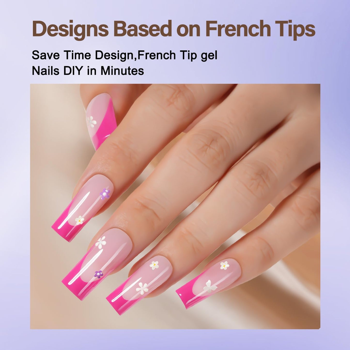 Misssix French Tip Press On Nails, 150Pcs French Gel Nail Tips, Pink Long Square Soft Gel Fake Nails, X-BASIC Tips Starter Kit for Nail Art DIY 15 Sizes