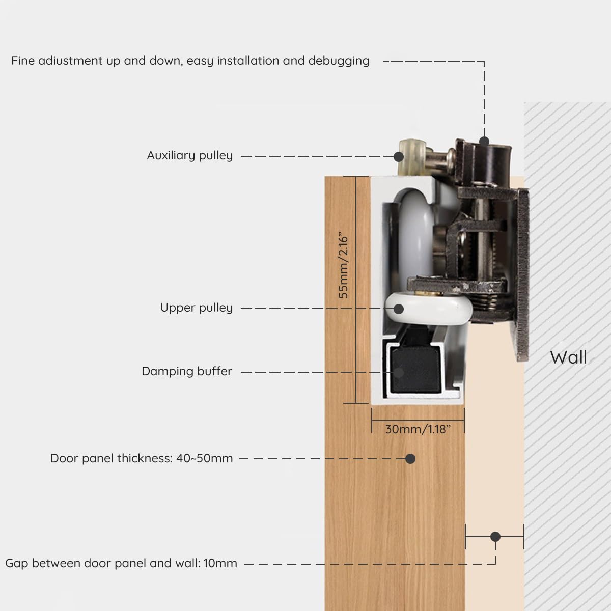 59“Concealed Sliding Barn Door Hardware and Track ，Floating Wall Mount，Soft Closing (Newly upgraded 4-wheel pulley)