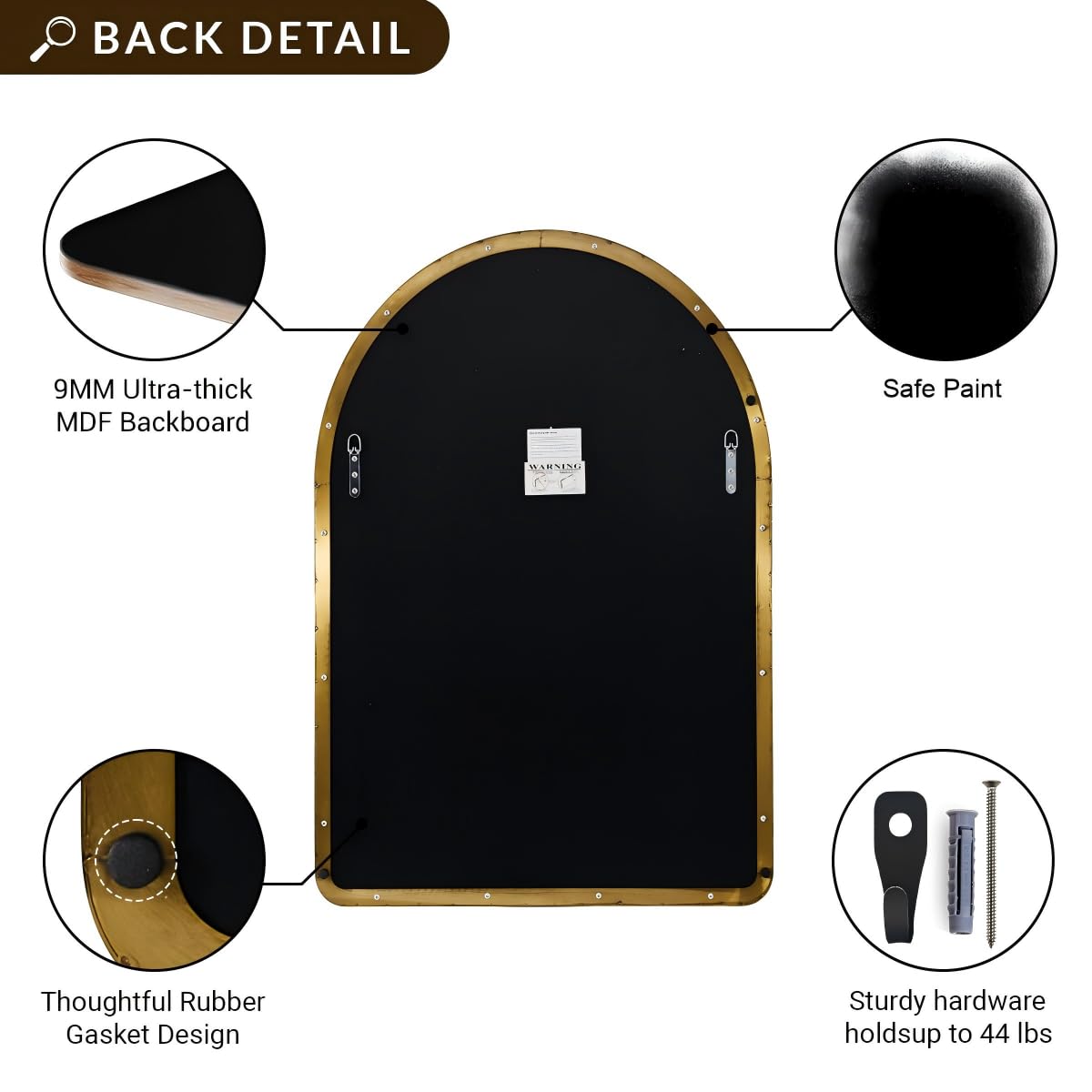 ANDY STAR Arched Mirror, 22" x 35" Gold Bathroom Mirror in Stainless Steel Metal Frame, Arch Top Rounded Corner 1" Deep Set Design Wall Mount Hangs Vertical