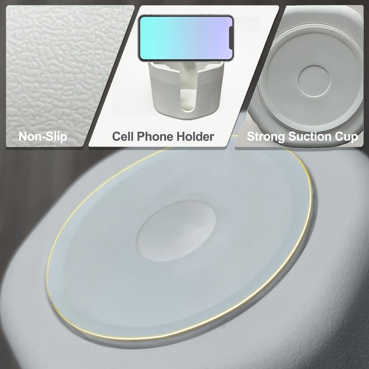 Heavyrain Suction Cup Holder with Removable Anti-Spill Design | Tip-Proof Drink Holder for Desk, Bedside, RV & Boat | Tacky Base & Walled Profile to Prevent Spilled Drinks White (HR0117-WH)