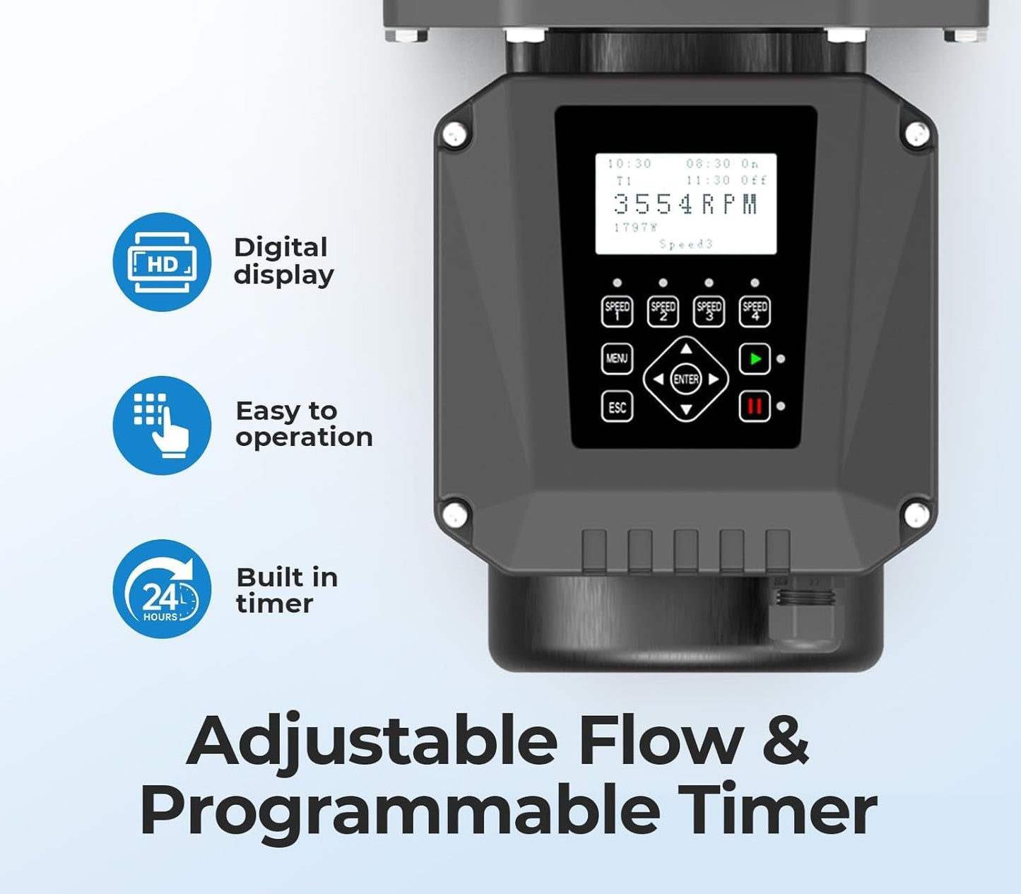 Varpoolfaye 1.8 HP Variable Speed Pool Pumps, Self-Primming Above/Inground Pool Pump 9114 GPH with Timer 220-240V