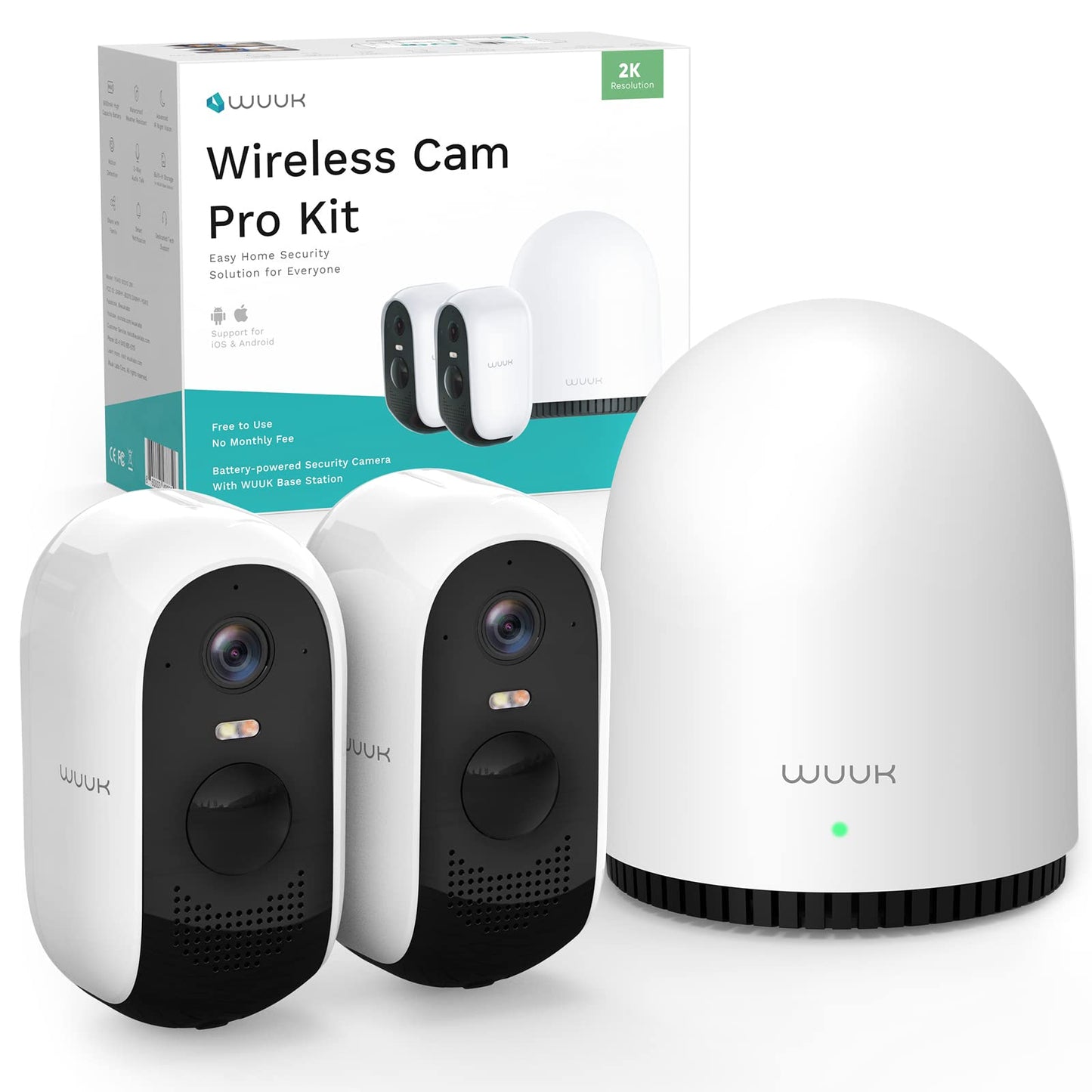 WUUK Security Cameras Wireless Outdoor, Indoor Home Surveillance System, 2K, No Monthly Fee, Motion Alert, Night Vision, 2.4/5 GHz WiFi, 32G Local Storage, Compatible with Alexa & Google, 2-Camera Kit