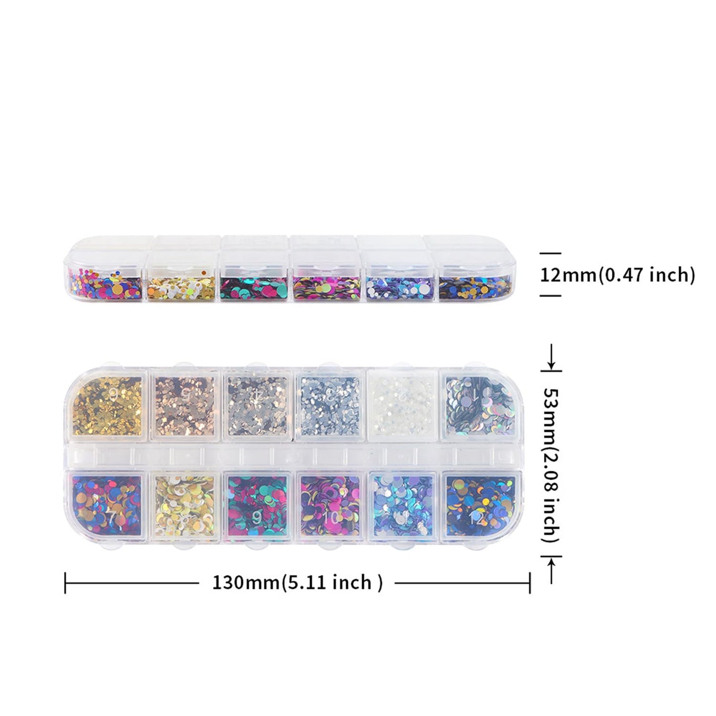 12 Grids Polka Dot Round Sequins Mixed with Colorful Nail Art Glitter Kit - Colorful Round Nail Art Flake Nail Paillette Mixed Rounds Thin Dot Y2K Shiny 3D Nail Stickers for Women DIY Manicure
