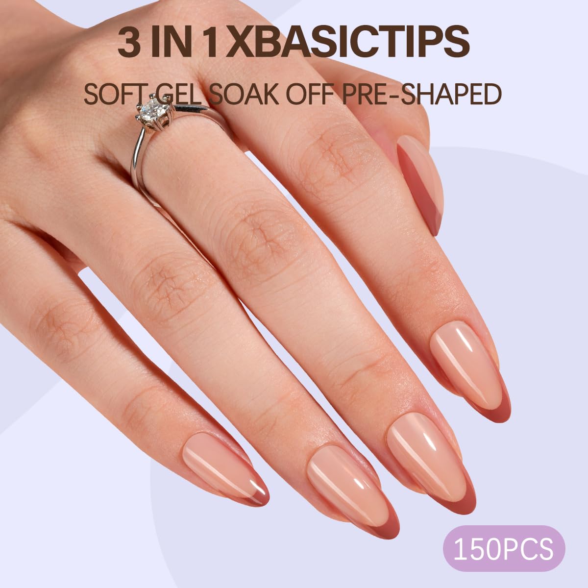 Misssix XBASICTIPS French Tip Press On Nails, 300Pcs Medium Almond French Gel Nail Tips, Soft Gel Pre-shaped No Need to File 3 in 1 Tips, Fake Nails for Nail Art DIY Extension Designs 15 Sizes