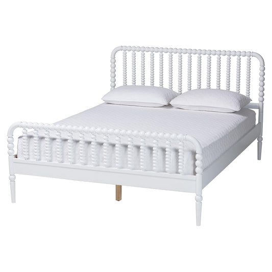 Baxton Studio Lucera Bobbin Wood Platform Bed, Queen, White