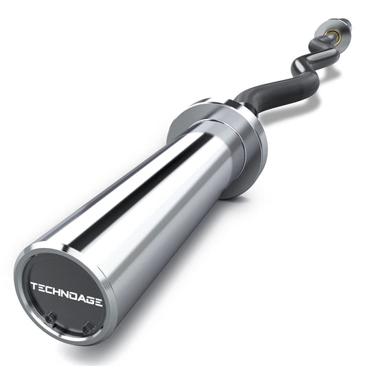 TECHNOAGE Olympic EZ Curl Bar, 47" EZ Barbell for Biceps & Triceps Workout, 20LB Solid Steel Curl Bar with Smooth Bearing Sleeves for 2-Inch Weight Plates, 500LB Capacity Weight Lifting Bar for Home Gym Strength Training, Sliver&Black