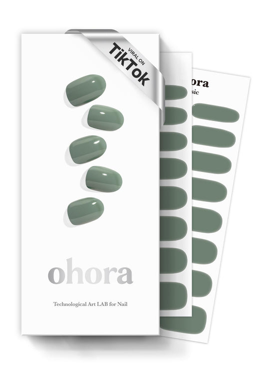 ohora Semi Cured Gel Nail Strips (N Cream Leaf) - Green, Solid, Works with Any UV/LED Lamps, Salon-Quality, Long Lasting, Easy to Apply & Remove