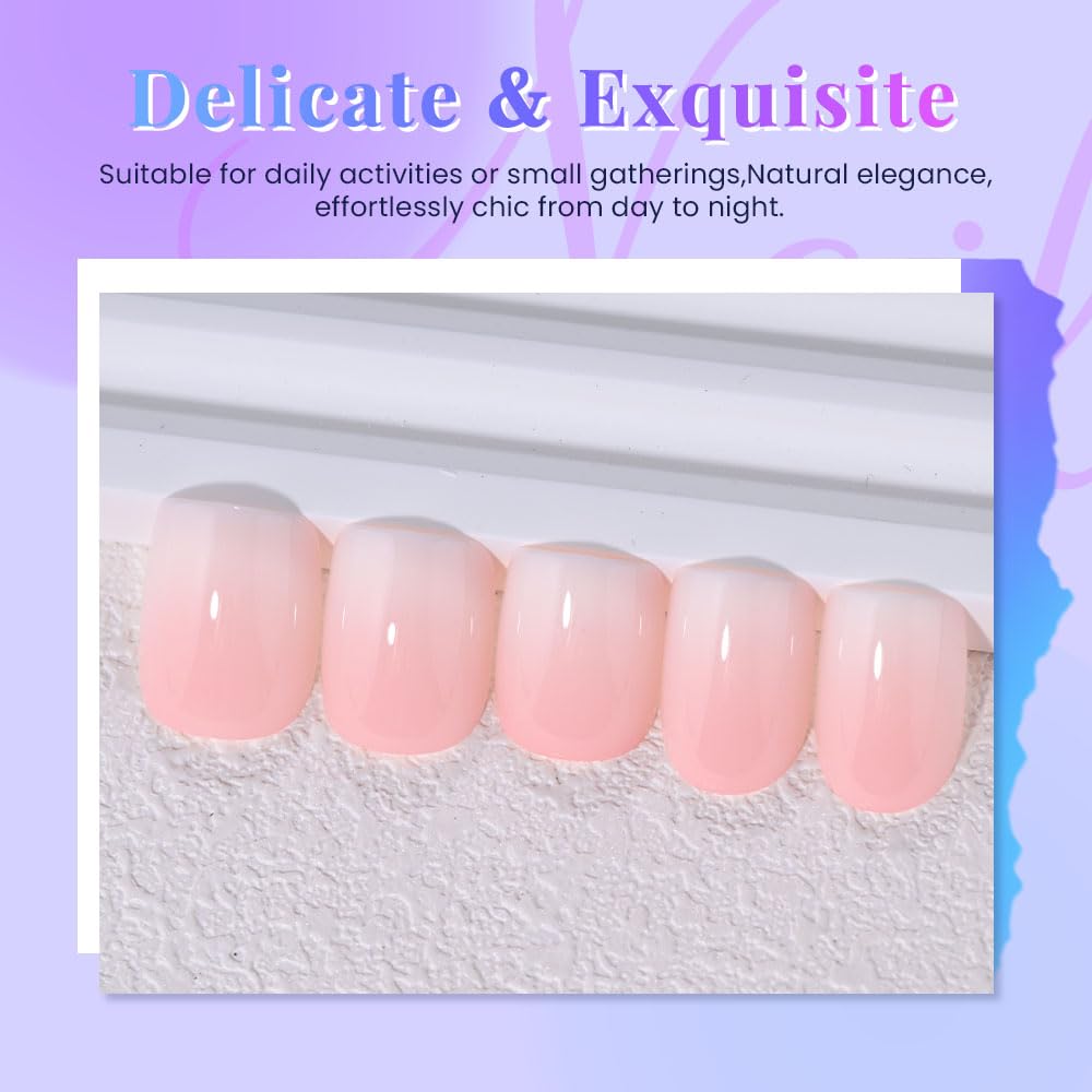 XZMeiLun Pink White Ombre Press on Nails, Short Square Acrylic Fake Nails Design, Natural Reusable Nails Kit for Women DIY False Nail Art Decoration Gift, Salon Quality Reusable 15/30 Pcs