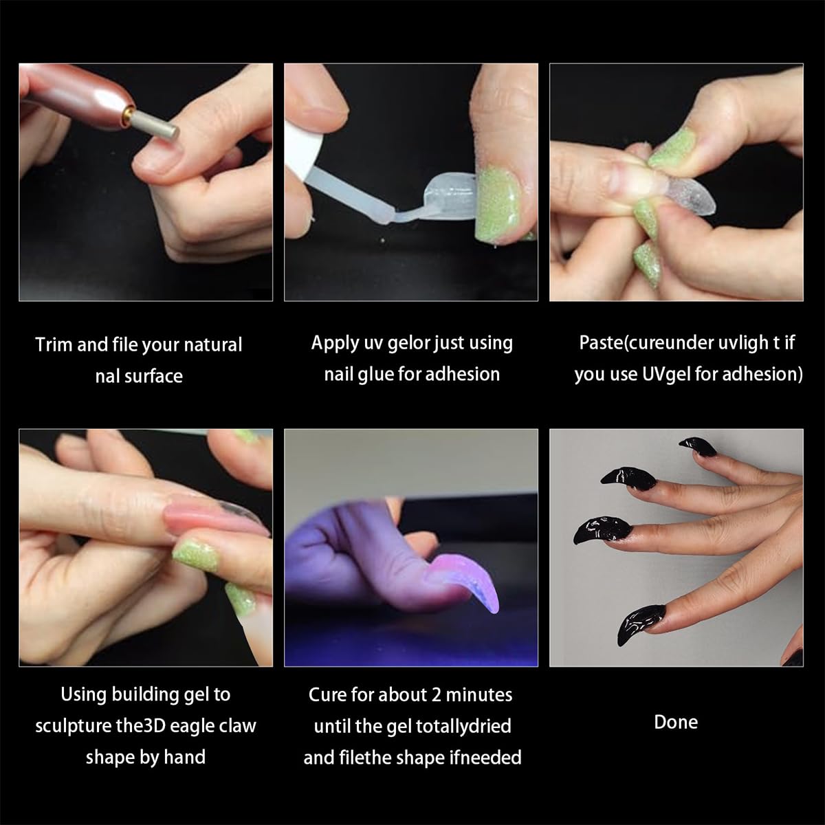 140 Pcs Eagle Claw Nail Extension Tip Pre-Shaped PP Gel Full Cover Long Curved Stiletto False Reusable Nail Tips (1, Transparent)