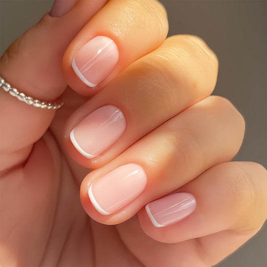 24Pcs Short Square French Tip Press on Nails Glossy Pink Fake Nails White Tips Full Cover Glue on Nails Reusable Acrylic False Nails for Women Salon Quality DIY Nail Art for Everyday Wedding Party
