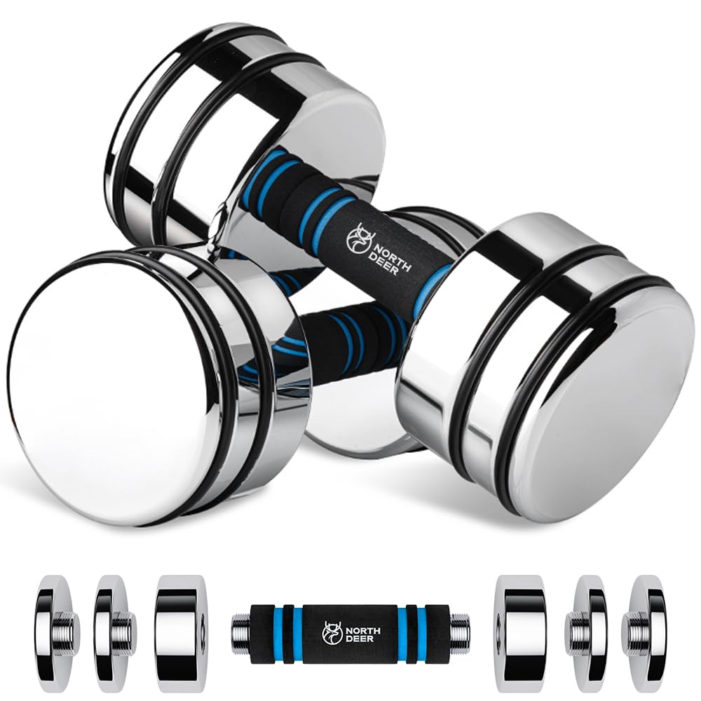 Steel Dumbbells Ultracompact & Adjustable Chrome Dumbbell Set 20lb Pair (10lb/14lb/16lb/20lb) with Foam Handles Home Gym Workout (Standard-Finish 20lb×2)