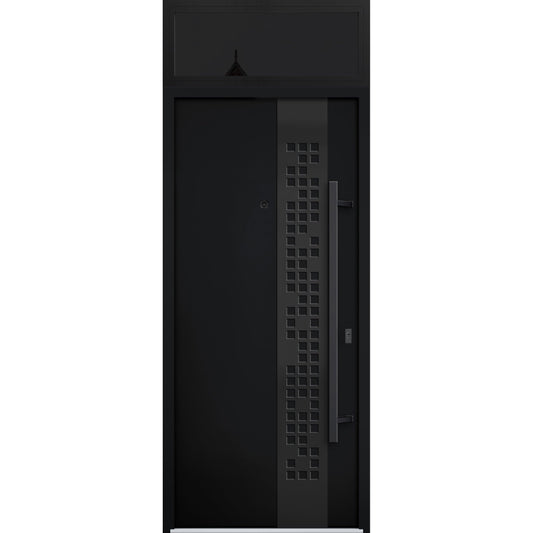 VDOMDOORS Front Exterior Prehung Steel Door/Deux 6078 Black Enamel/Top Exterior Window Sidelite/Entry Metal Modern Painted W36 x H80+16" Left Hand Inswing