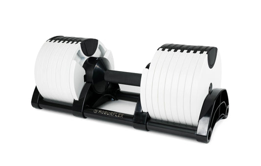 ROBURFLEX Adjustable Dumbbell (Single) 5-40/80lb, 5lb Increments, for Home Gym Fitness - Upto 20 weight settings (WHITE - 80LB)
