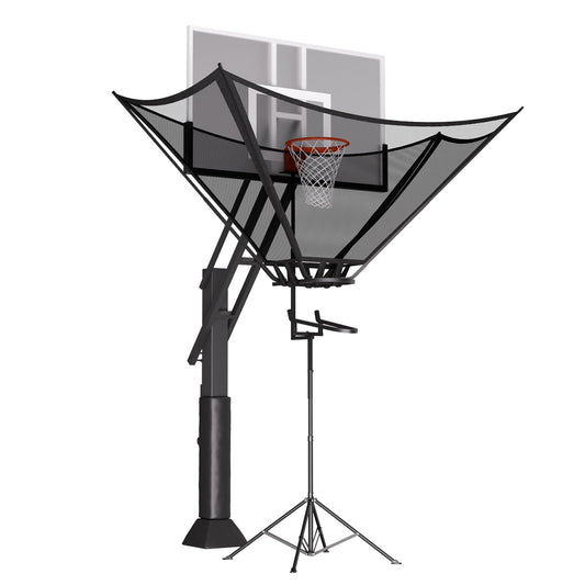 2026 Upgraded Basketball Rebounder, Adjustable Height Basketball Return Attachment with 180° Rotating Track, Basketball Shot Trainer Rebounder with Net Return System, Easy Assembly & Storage