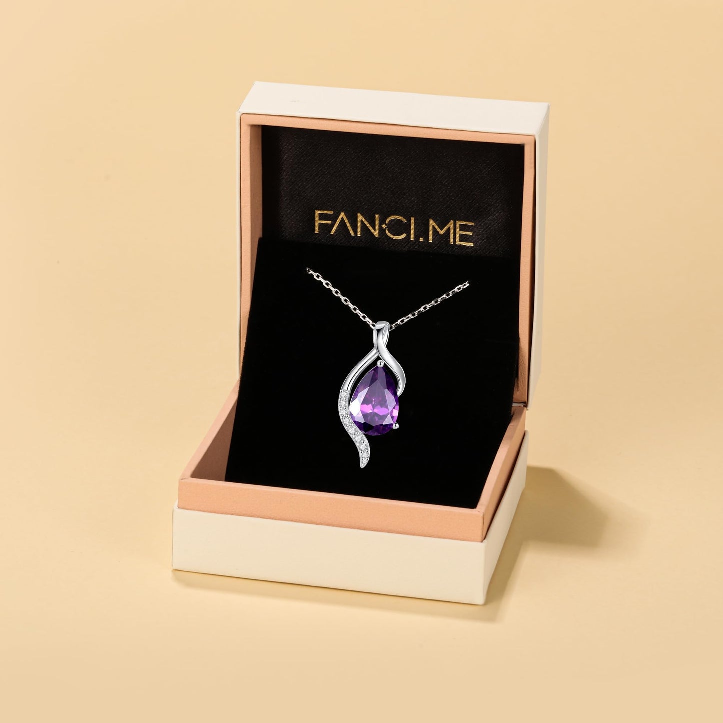FANCIME February Birthstone Necklace for Women Teardrop Amethyst Necklace S925 Sterling Silver Gentle Love Birthday Gifts for Mom Women, 16"+2" Inches
