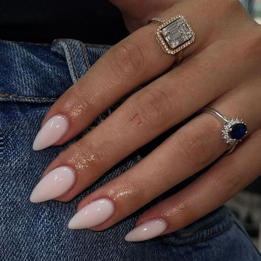 KQueenest White Press on Nails Short Almond - 30 Pcs Reusable Fake Nails Glue on, Thick Natural Fit Acrylic Nails, Salon Quality Stick on Nails for Women, No Damage Easy Soild Color False Nails