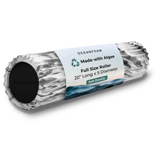 Oceanfoam Soft Tidal Roller (Black Marbled) - Low Density Foam Roller for Physical Therapy, Back Pain, Excercise & Stretching - Wave Textured - Yoga, Athletics, & Wellness - Full Size, 20" x 5"