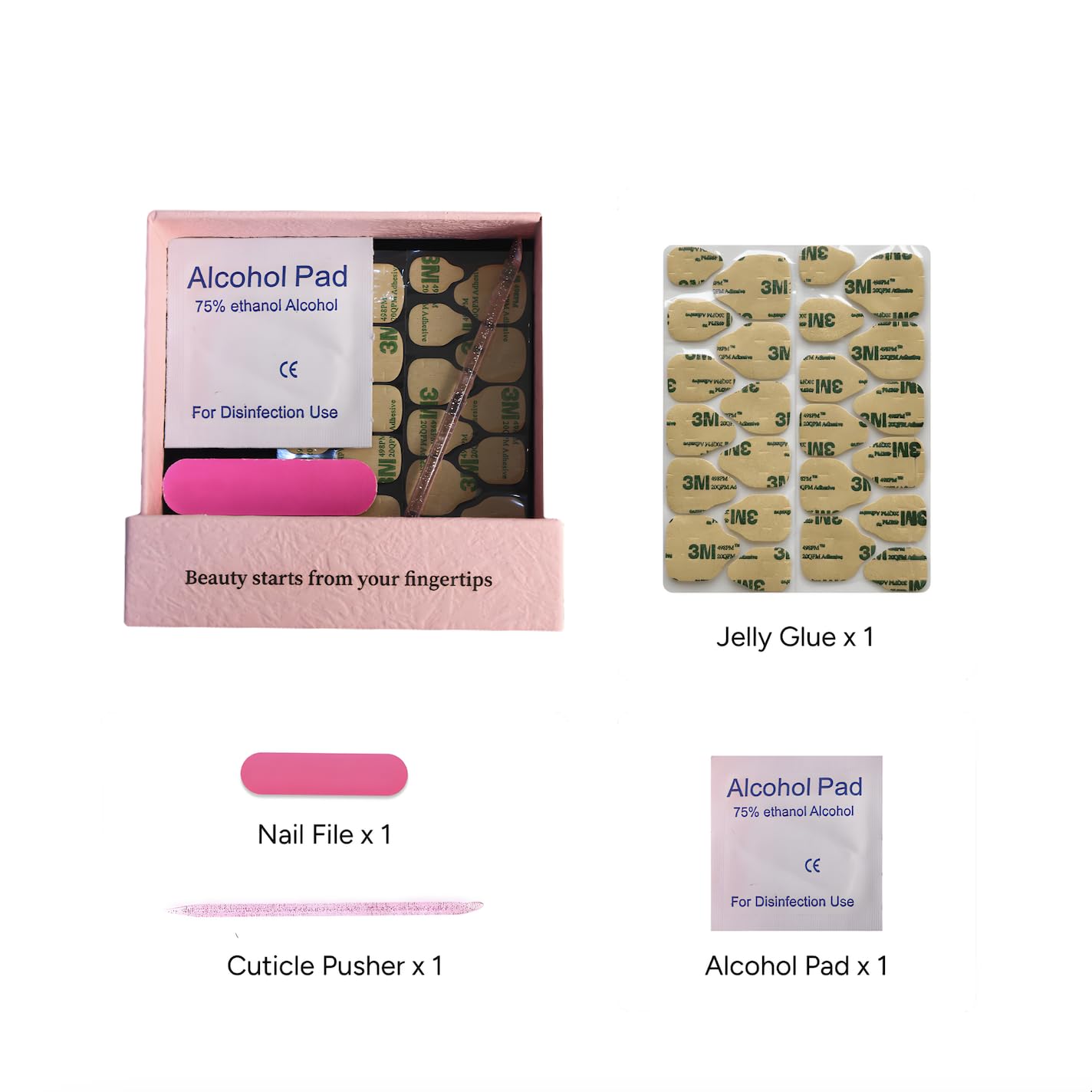 SIYOU Beauty | Shooting Star Sky | Pink Glitter Long Almond Press On Nails for Women (Small) - Reusable, Salon-Quality Fake Nails (10pc)
