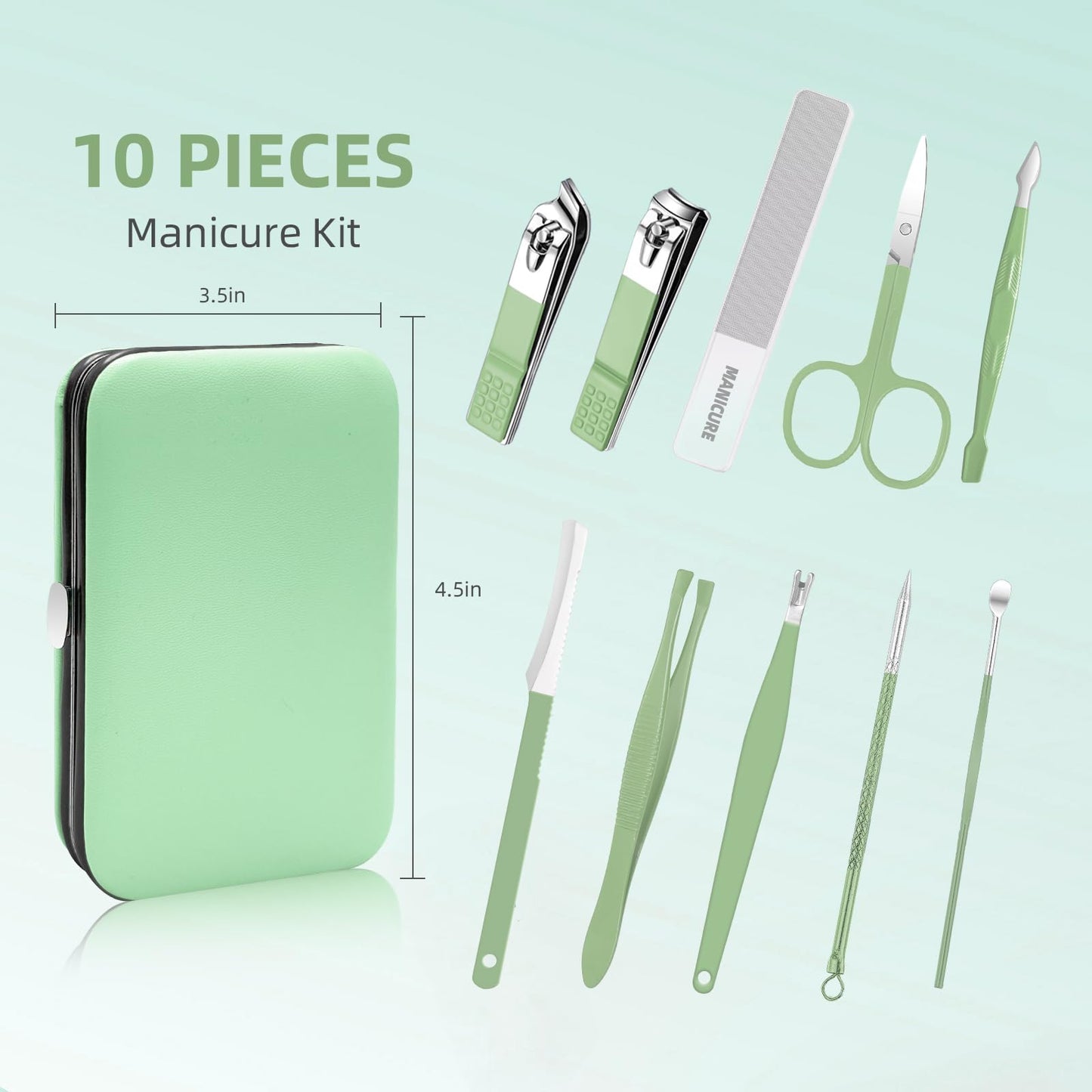 10 in 1 Manicure kit Personal Care Men's Accessories, Professional Nail Kit Pedicure Kit, toe nail clippers for Men and Beauty Tools Portable Set, Travel deluxe Beauty Tools Convenience Set(Green)
