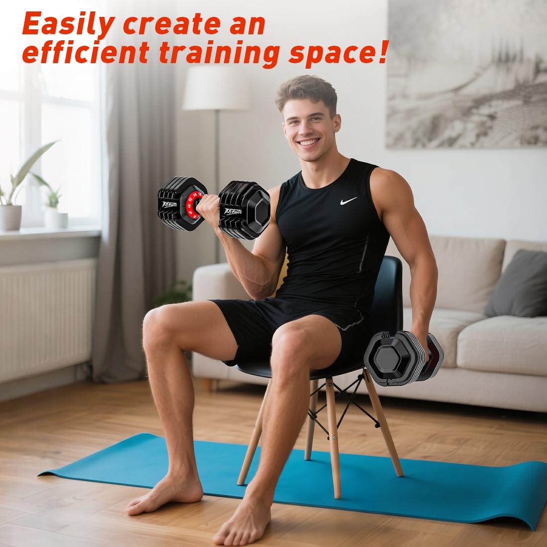 55Lb Pair Adjustable Dumbbells Set, 10 in 1 Weights Dumbbells Exercise & Fitness Fast Adjust Weight for Full Body Workout Fitness