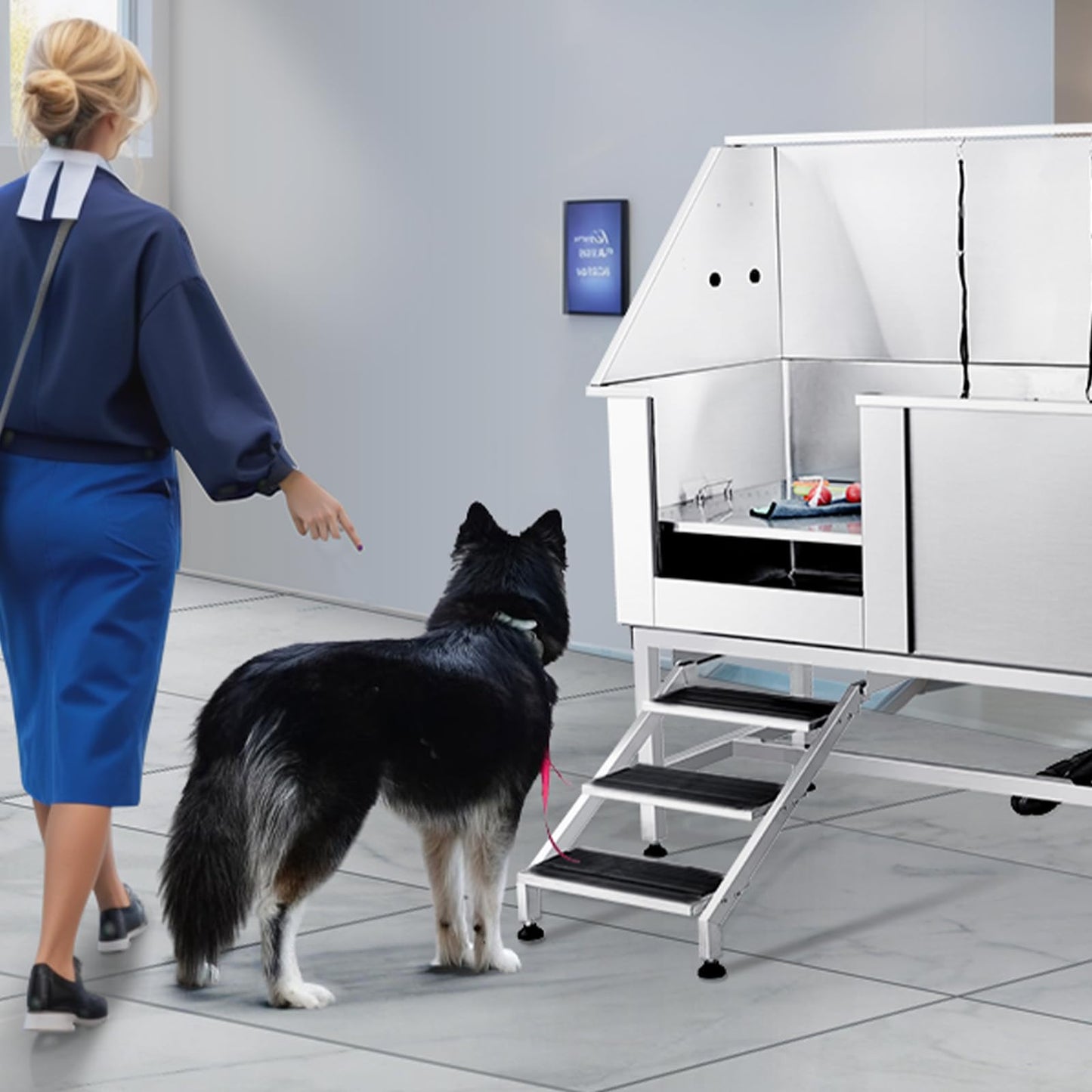 VEVOR 62" Pet Dog Bathing Station w/Stairs, Professional Stainless Steel Dog Grooming Tub w/Soap Box, Faucet,Rich Accessory,Bathtub for Large,Medium,Small Pet, Washing Sink for Home(Left)
