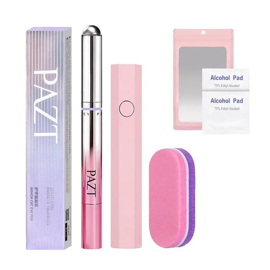 CHANLETREE 3 in 1 Multi-Use Cat Eye Nail Polish Pen with Built-in Cat Eye Magnet, LED UV Pen Light + Mini Sponge + Cleansing Pads, DIY at home Manicure Tool (White)