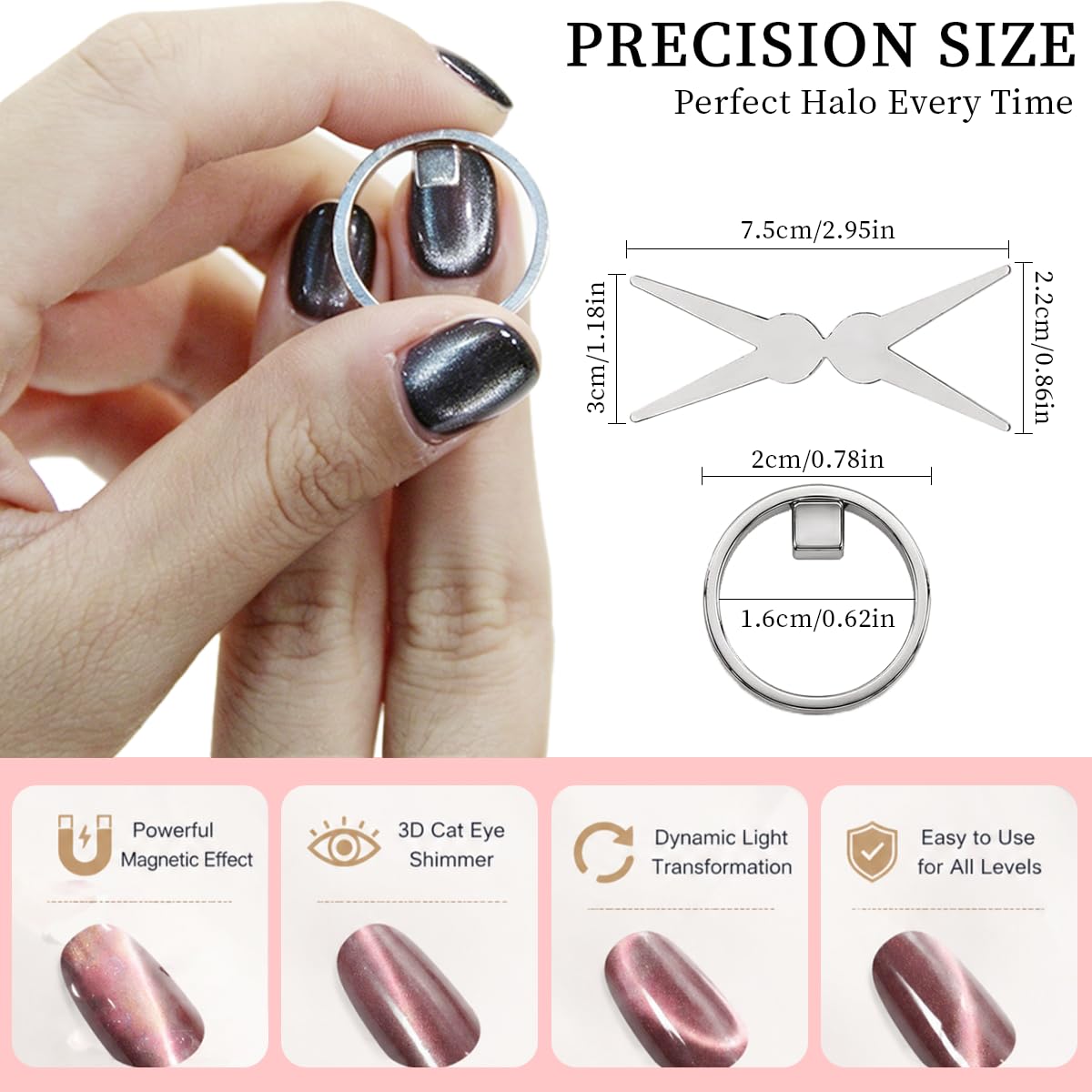Ring Magnet for Nails, Cat Eye Nail Magnet Tool, Nail Art Magnet for Cat Eye Polish, Magnetic Tool for Wide Beam French Design, Portable Circular Magnet for DIY Manicure