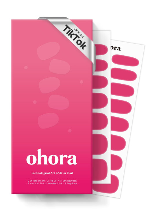 ohora Semi Cured Gel Nail Strips (N It's THAT Pink) - Works with Any Nail Lamps, Salon-Quality, Long Lasting, Easy to Apply & Remove - Includes 2 Prep Pads, Nail File & Wooden Stick