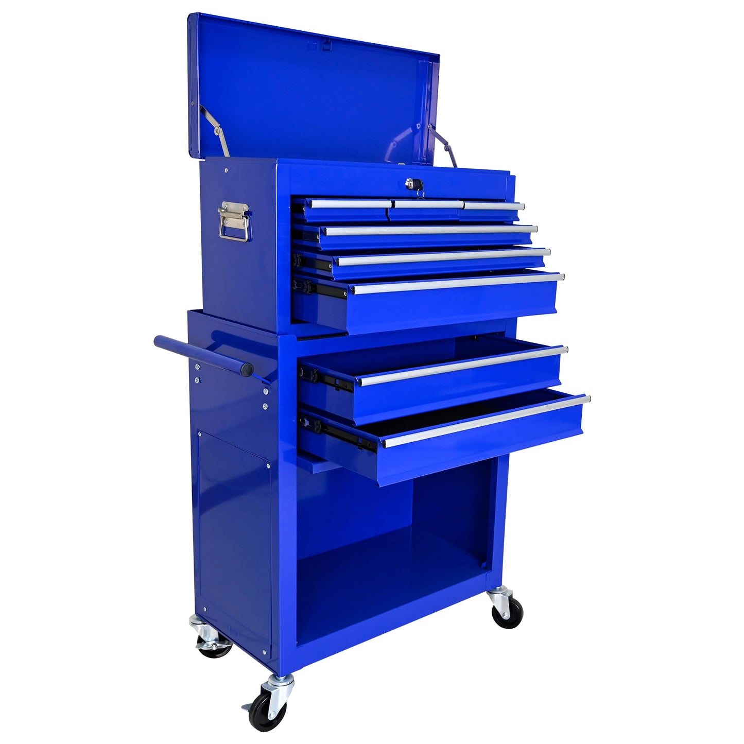 YOPTO High Capacity Rolling Tool Chest with Wheels and 8 Drawers,Metal Storage Tool Cabinet W/Mobile Case,Pull Handle,4 Hooks,for Workshop Mechanics Garage,Blue