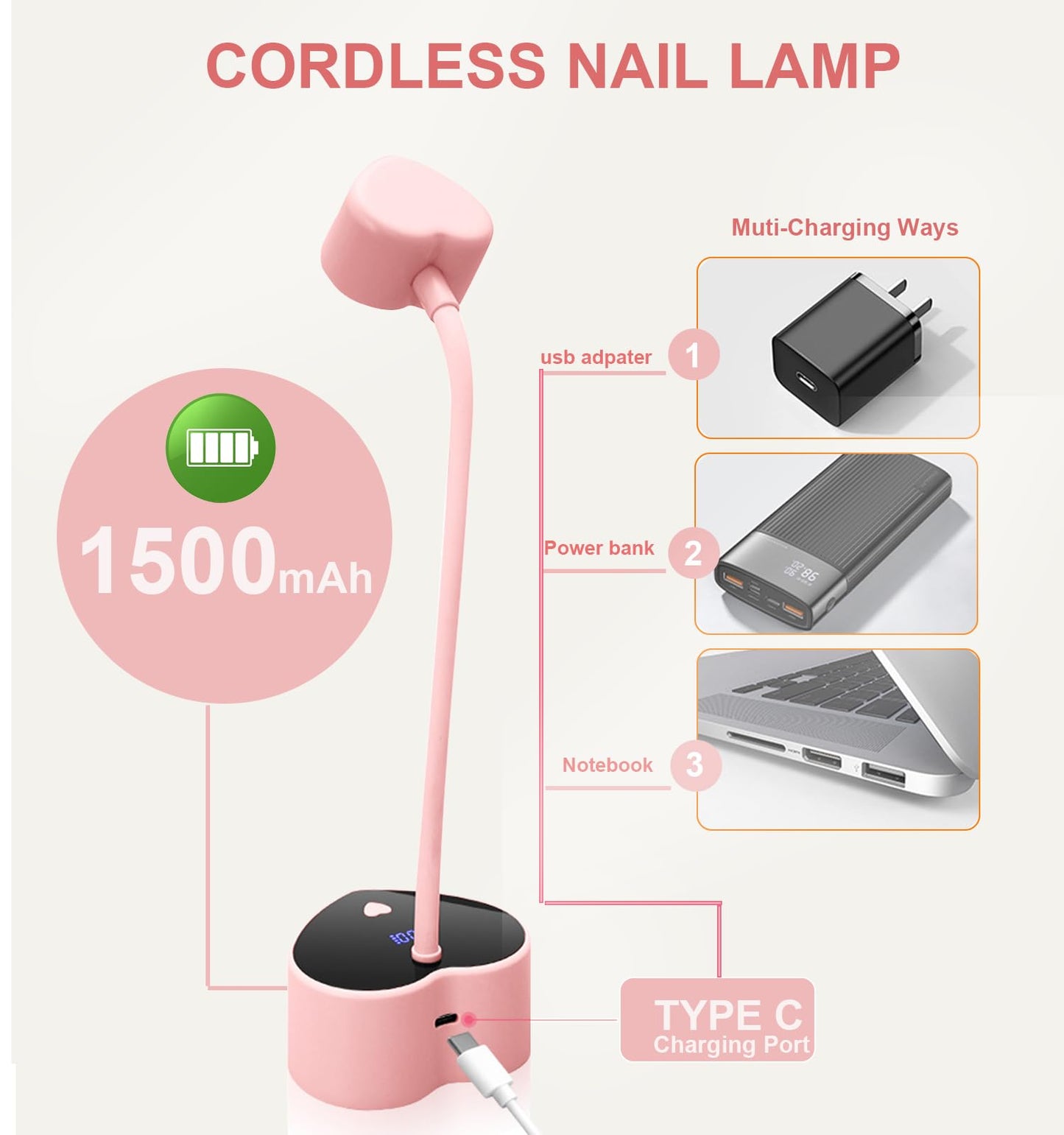 Lumcrissy UV Nail Lamp: 30W Mini UV Light for Gel Nails Polish, Rechargeable LED Nail Light Nail Dryer with 2 Timers & Auto Sensor, Fast Curing Goosenecks Lamp for Home DIY Manicure