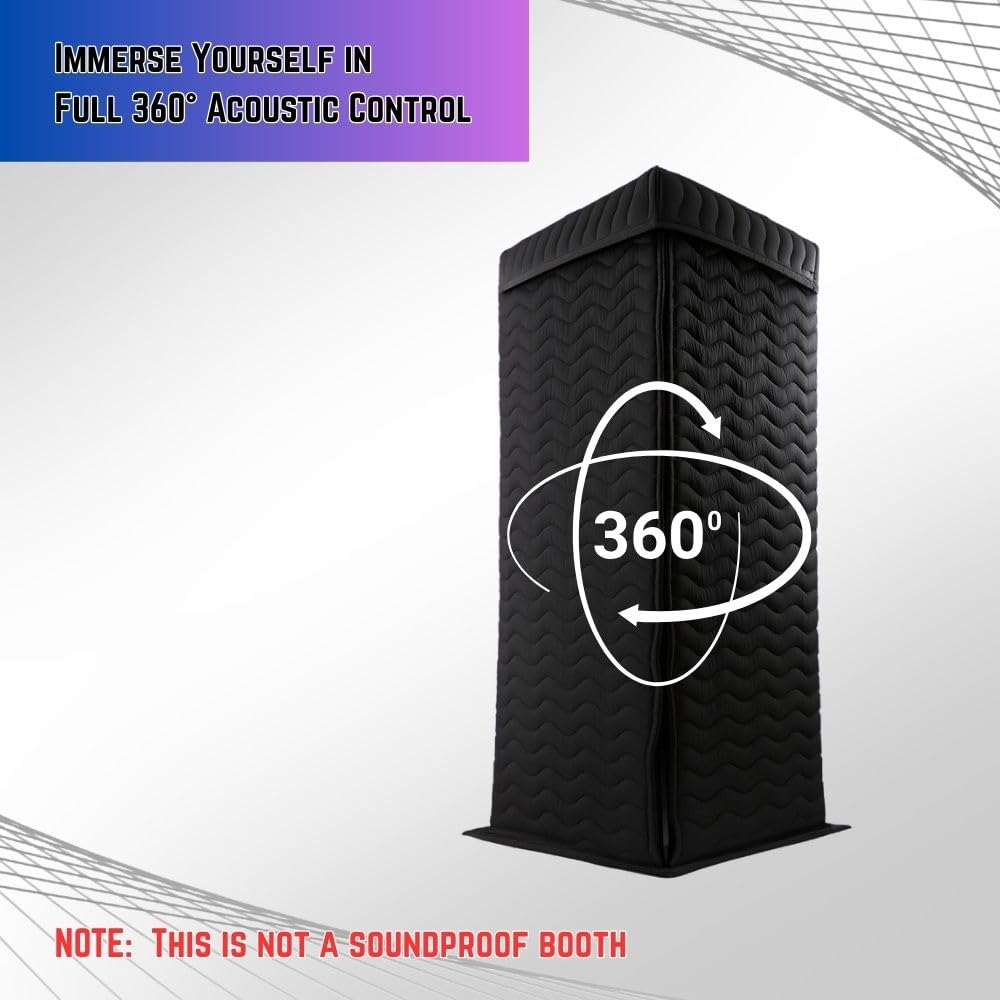 Portable Vocal Booth, Home Recording Studio, Echo-Free Sound Isolation Booth for Voice-Over, Podcast & Music - Compact Frame with Thick Acoustic Blankets, Easy Setup