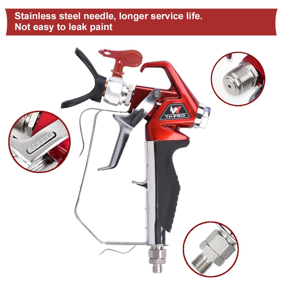 Airless Paint Spray Gun with 517 tip High Pressure 4000 PSI Red Series Airless Sprayer Gun (4 Finger)