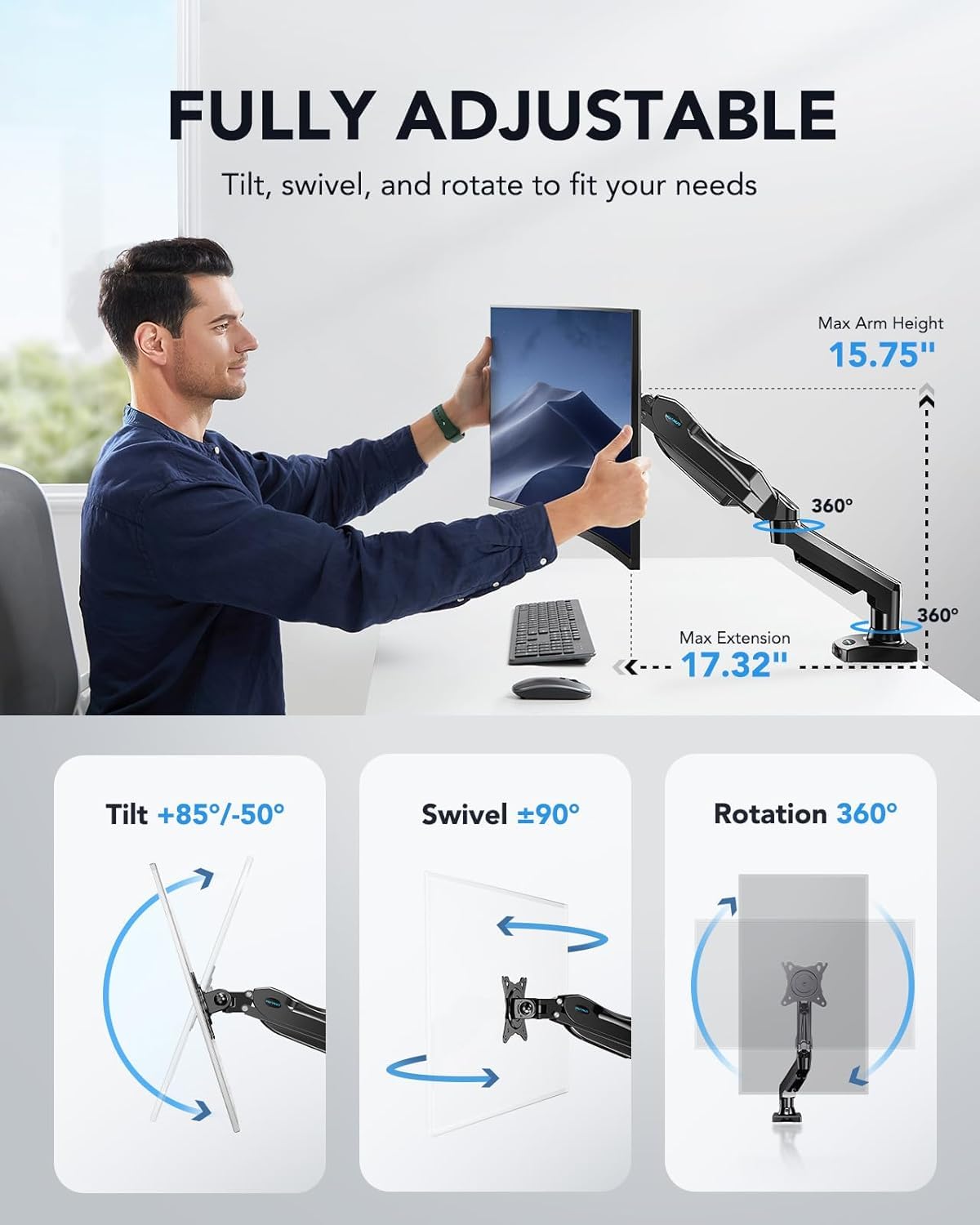HUANUO Electric Standing Desk, Single Monitor Mount