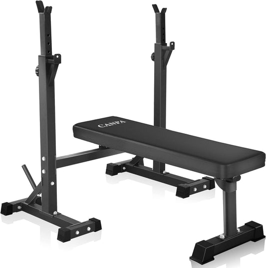 Bench Press, CANPA Olympic Weight Bench with Squat Rack Workout Bench Adjustable Barbell Rack Stand Strength Training Home Gym Multi-Function(dark black)